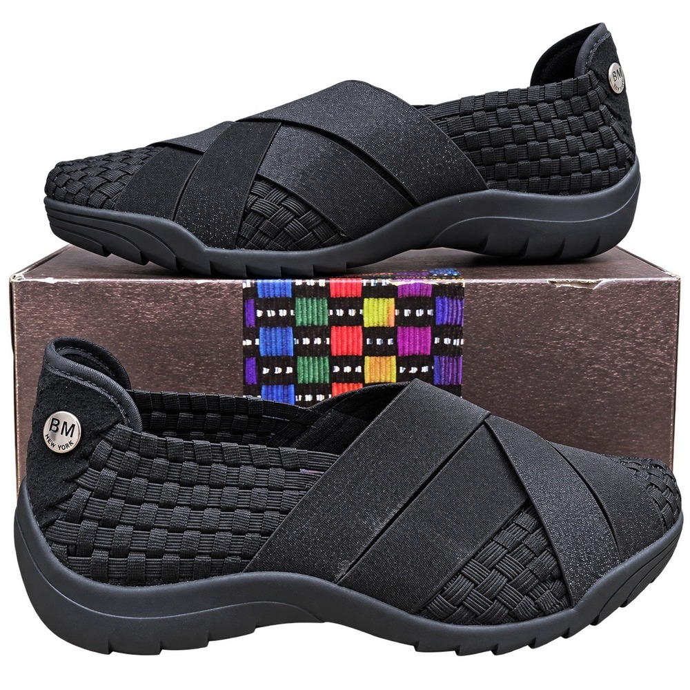 Bernie Mev Rigged Dare Womens Slip On Woven Elastic Flats Shoes Black 39 US 9